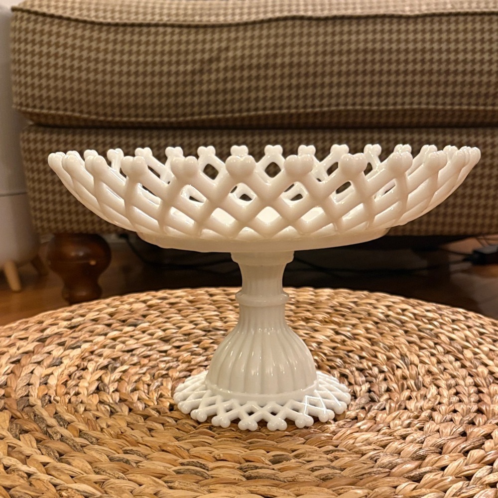 Westmoreland White Lattice Glass Compote